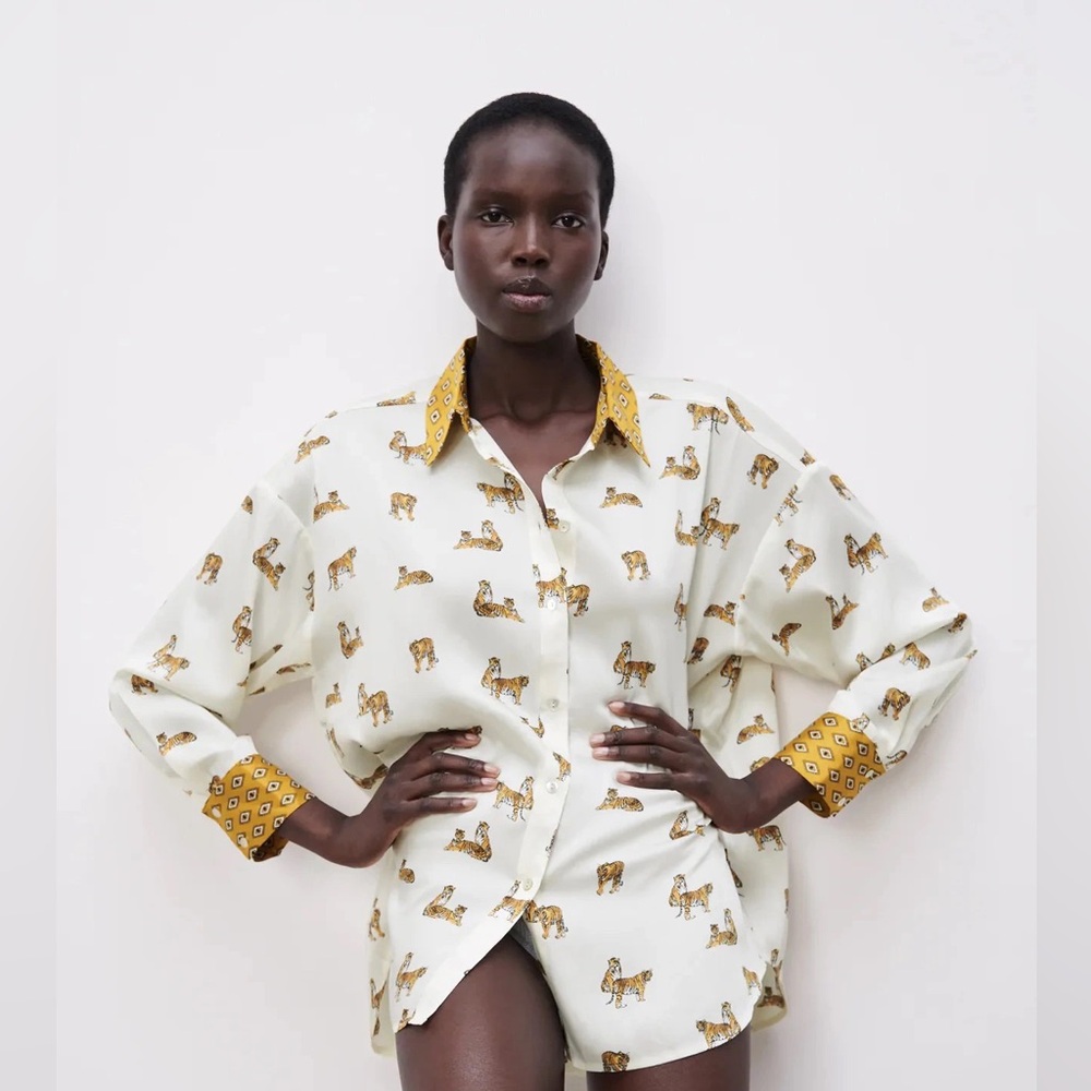 Zara Satiny Tiger-Print Blouse